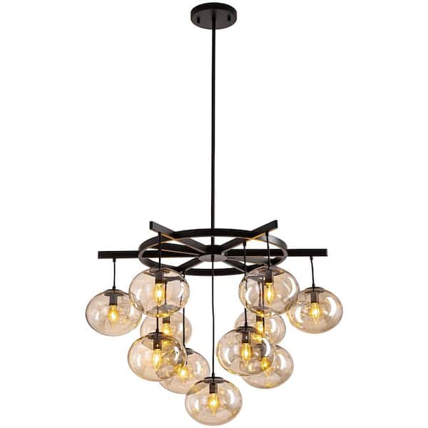 11-Light Dimmable Sputnik Black Modern Bubble Cluster Molecular Chandelier with Shades for Living Room Kitchen Island