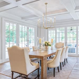 Modern Gold Candlestick Island Chandelier Transitional 8-Light Pale Brass Pendant Light for Kitchen Bedroom Dining Area