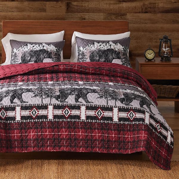 Greenland Home Fashions Timberline 3-Piece Red Polyester Full / Queen Quilt Set