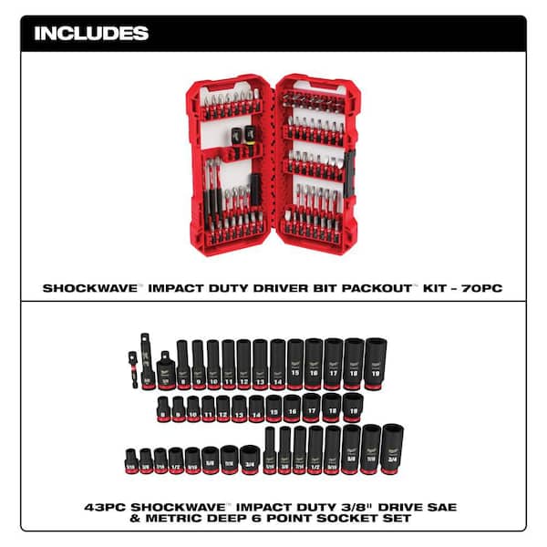 SHOCKWAVE Impact Duty Alloy Steel Screw Driver Bit Set & 3/8 in. Drive Impact Socket Set (113-Piece)