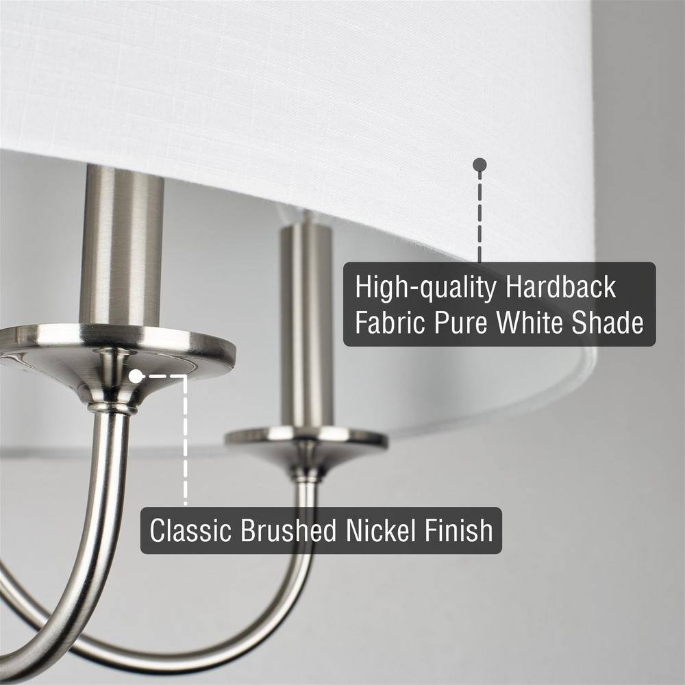 Elegant Brushed Nickel 5-Light Drum Chandelier with White Linen Shade