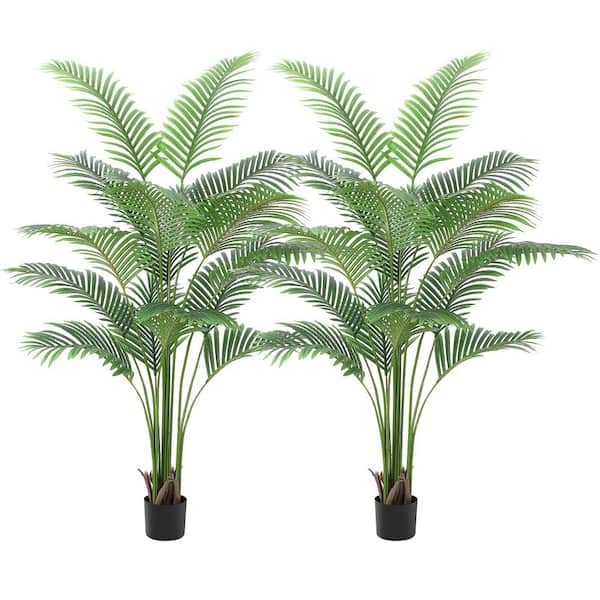 6  ft. 2-Pieces Artificial Palm Tree, Areca Palm Plant Fake Faux Tropical Palm Silk Plant with Pot