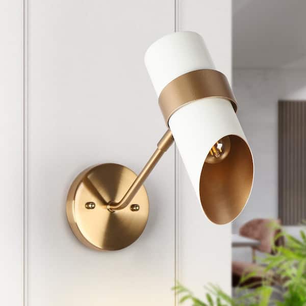 LNC Modern White Wall Sconce with Gold Swivel Joint Coastal 1-Light Damp Rated Bathroom Vanity Light with Metal Shade