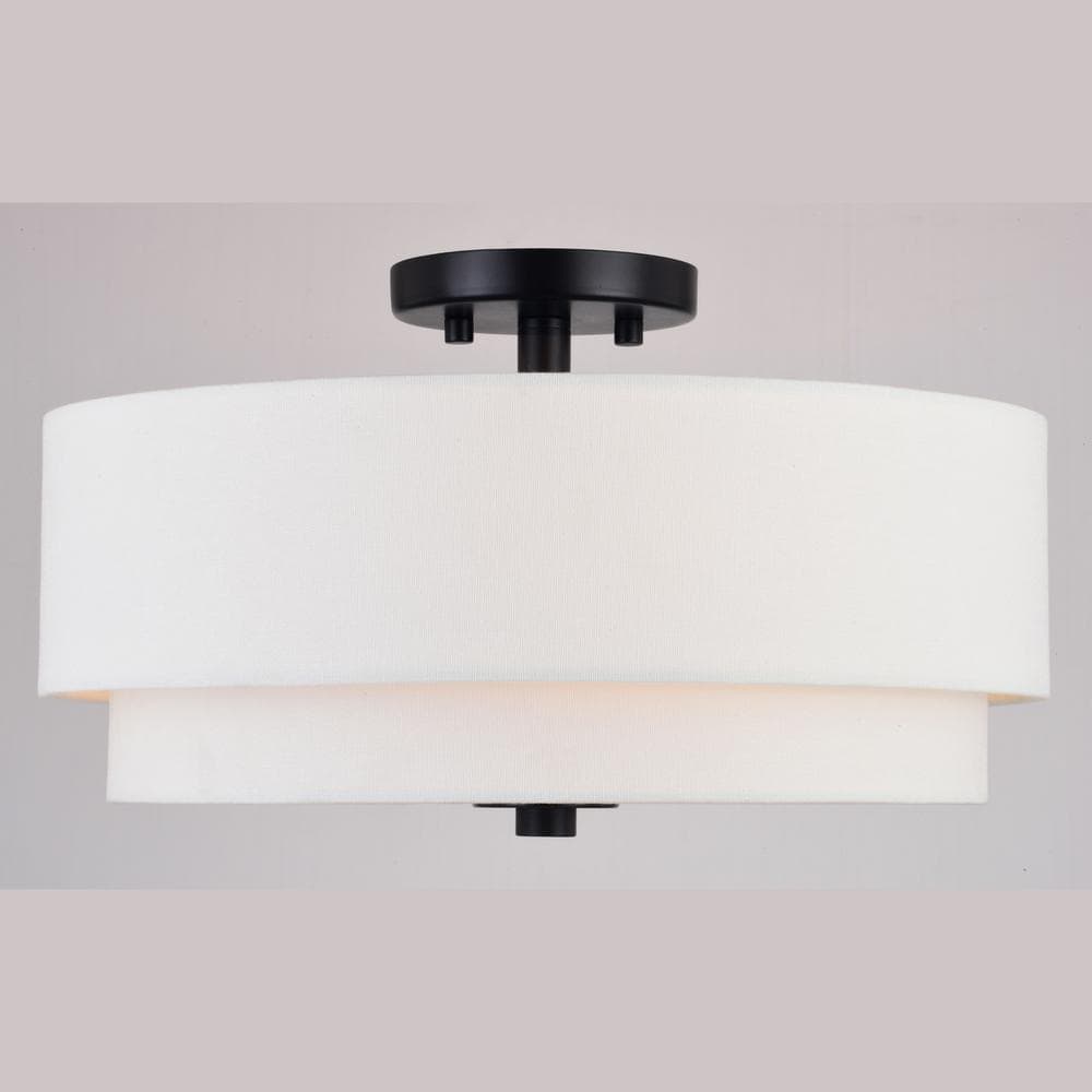 Burnaby 16" Black and White Linen Drum Semi Flush Mount Ceiling Light