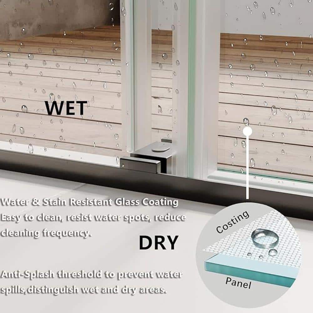 60'' Matte Black Double Sliding Frameless Shower Door with Clear Glass