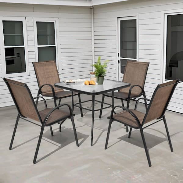 Nuu Garden Black Square Metal Outdoor Dining Table with Umbrella