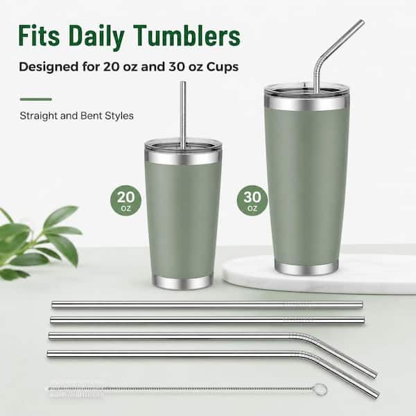 Numhew Stainless Steel Metal Straws Set 5-Piece Silver Food-Grade Reusable Drinking Straws