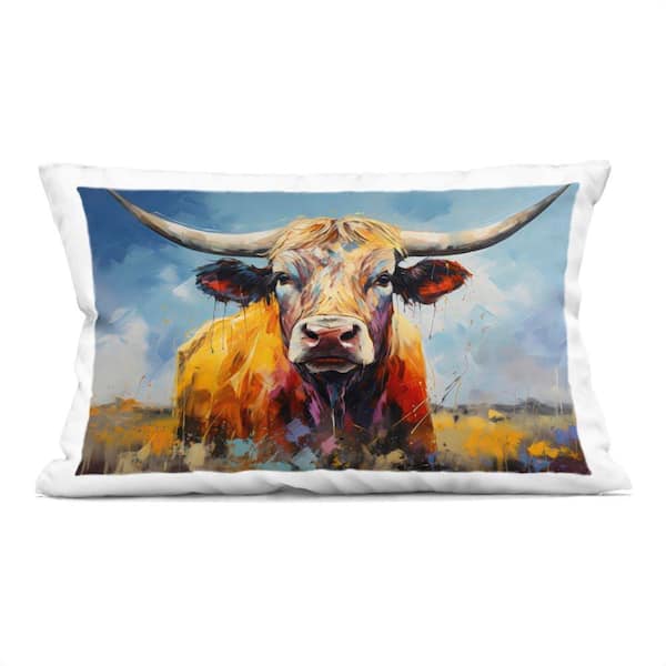 Moody Longhorn Portrait Blue Print Zipper Polyester 14 in. x 20 in. Throw Pillow
