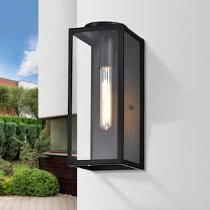 13 in. Matte Black 1-Light Outdoor Wall Cage Lantern Sconce for Patio with Clear Glass Shade