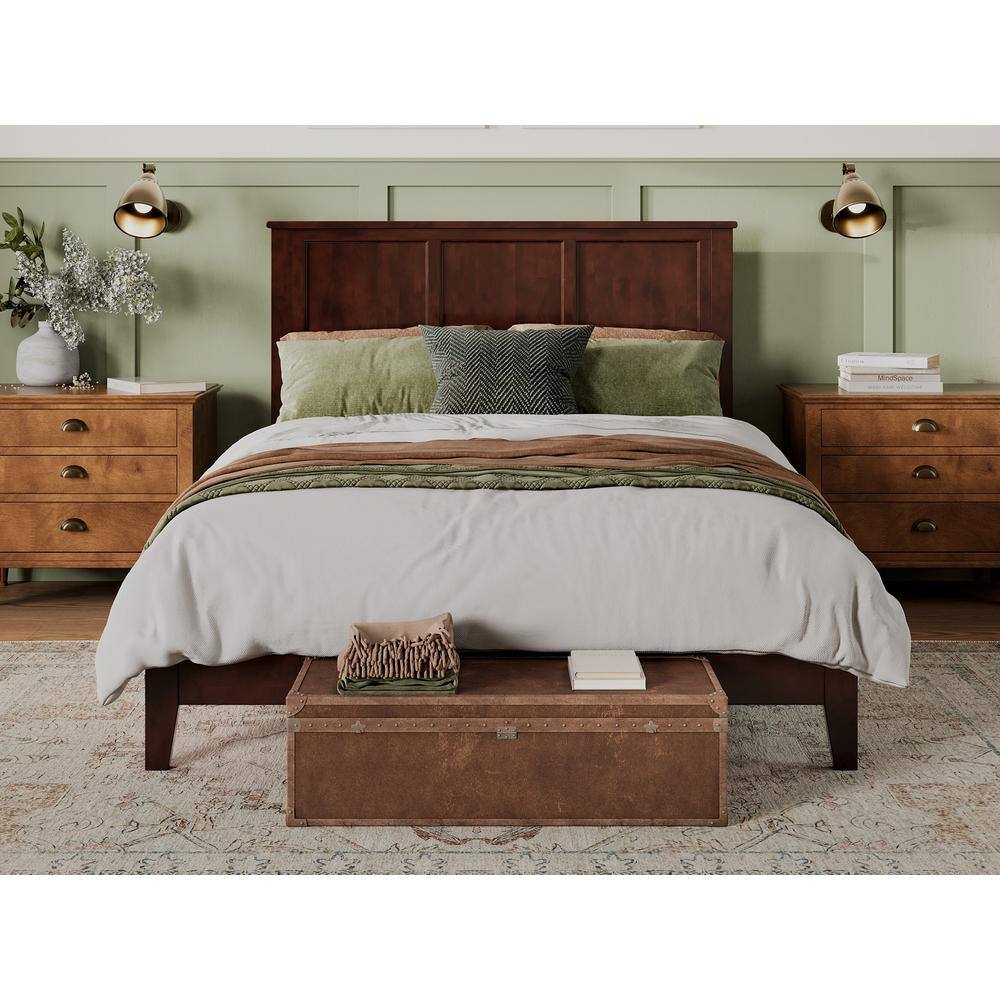 Madison Queen Walnut Upholstered Platform Bed with Storage Drawer