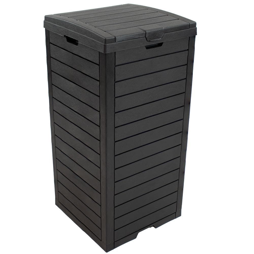Black Polypropylene Resin Outdoor Trash Can with Lid, 39 Gallon