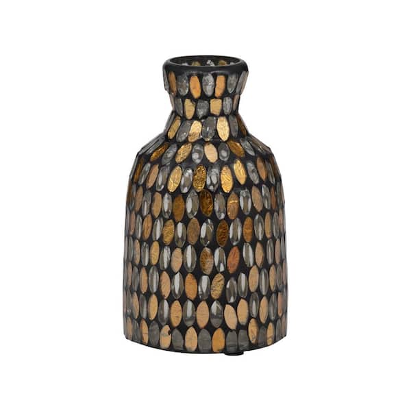Liv & Skye 7 in. Bronze Glass Round Glam Mosaic Decorative Vase