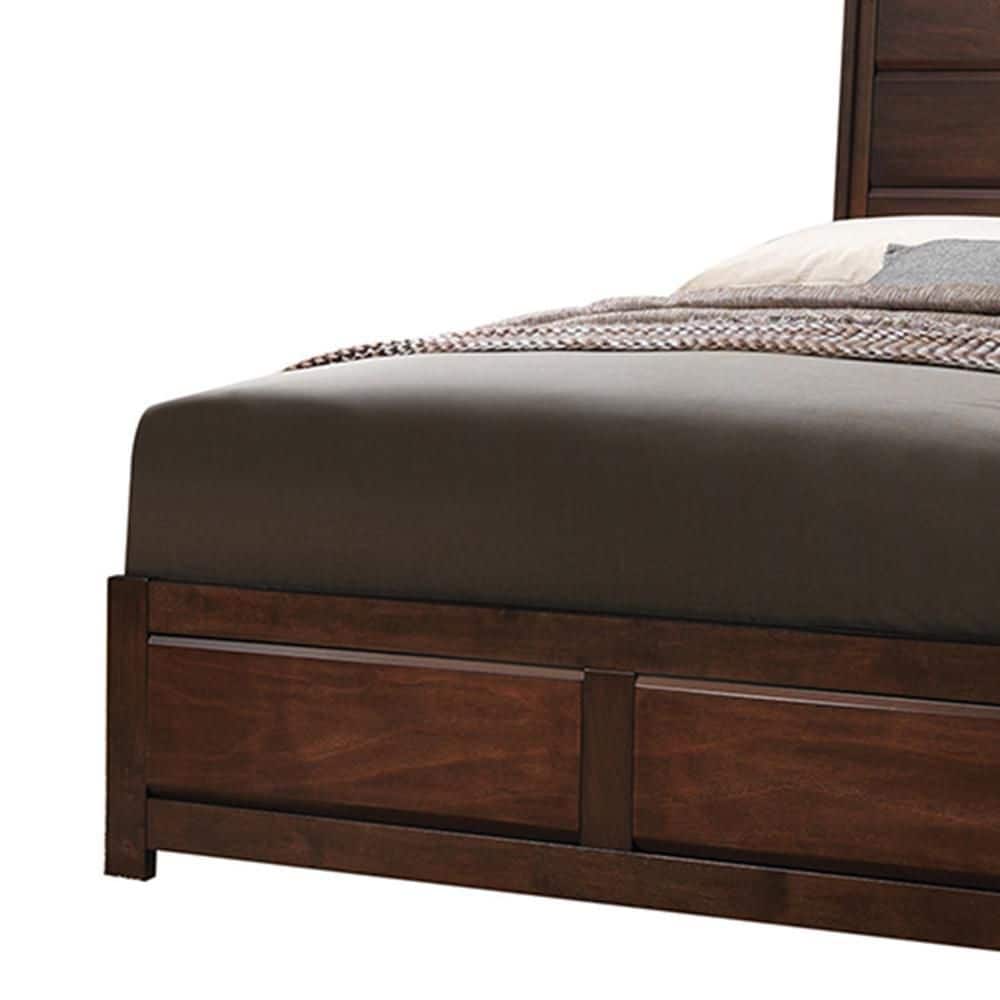 Walnut Queen Platform Bed with Storage Drawers and Upholstered Headboard