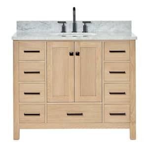 Cambridge 43 in. W x 22 in. D x 35 in. H Single Freestanding Bath Vanity in Oak with Italian Carrara Marble Top