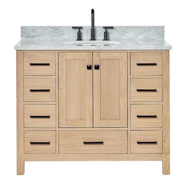 Cambridge 42 in. W x 22 in. D x 35 in. H Single Freestanding Bath Vanity in Oak with Italian Carrara Marble Top