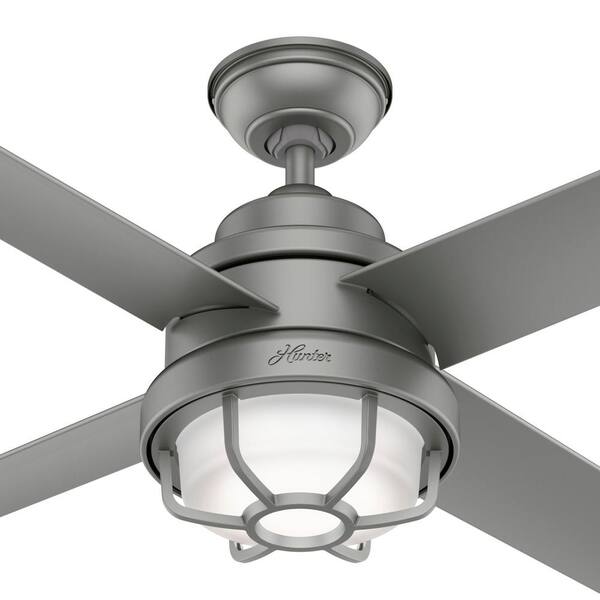 Hunter - Searow 54 in. LED Outdoor Matte Silver Ceiling Fan with Light Kit and Wall Control