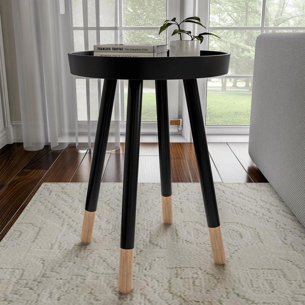 White Wooden Round Tray Top Color-Block Side Table - thumbnail 6