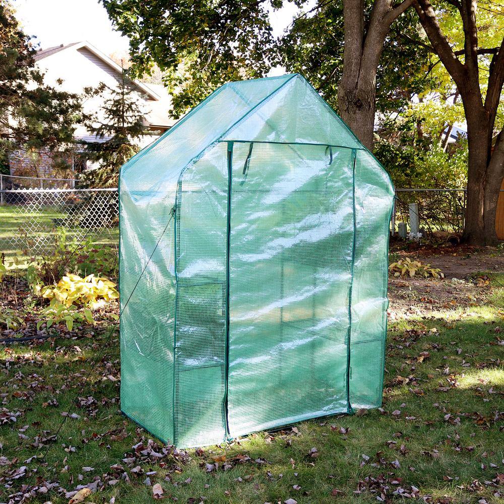 Green 37" Portable Walk-In Greenhouse with Iron Frame and Shelves