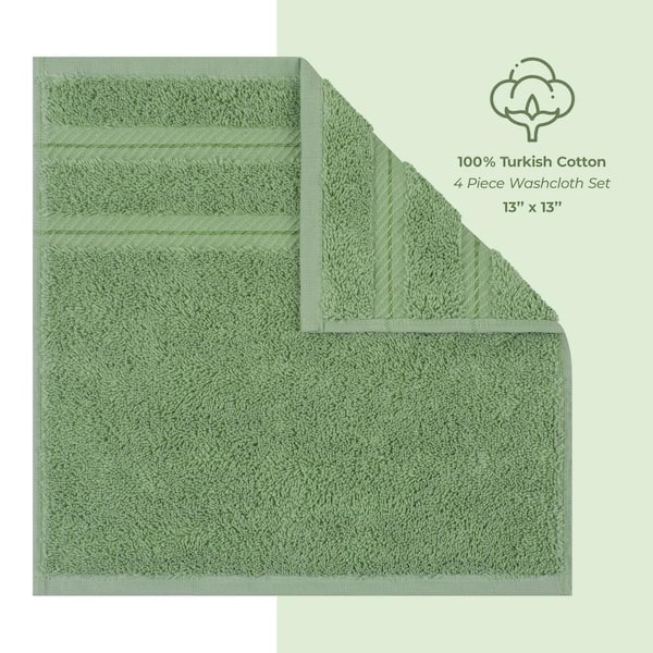 American Soft Linen 100% Turkish Cotton 4 Piece Washcloth Set- Sage Green