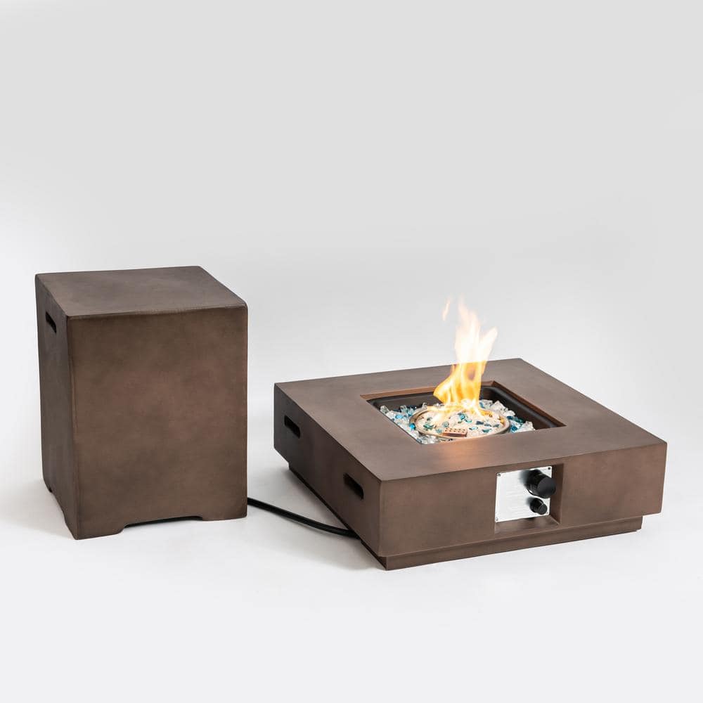 Brown Square Stainless Steel and Concrete Outdoor Fire Pit Table with Propa