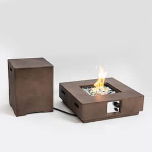 Brown Square Stainless Steel and Concrete Outdoor Fire Pit Table with Propane Tank Cover