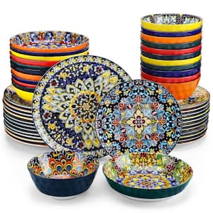 48-Piece Boho Style Multicolor Stoneware Dinnerware Set Service for 12