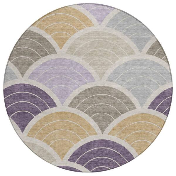 Chantille Machine Washable Indoor/Outdoor Abstract ACN3095 Plum 8 ft. x 8 ft. Round Rug