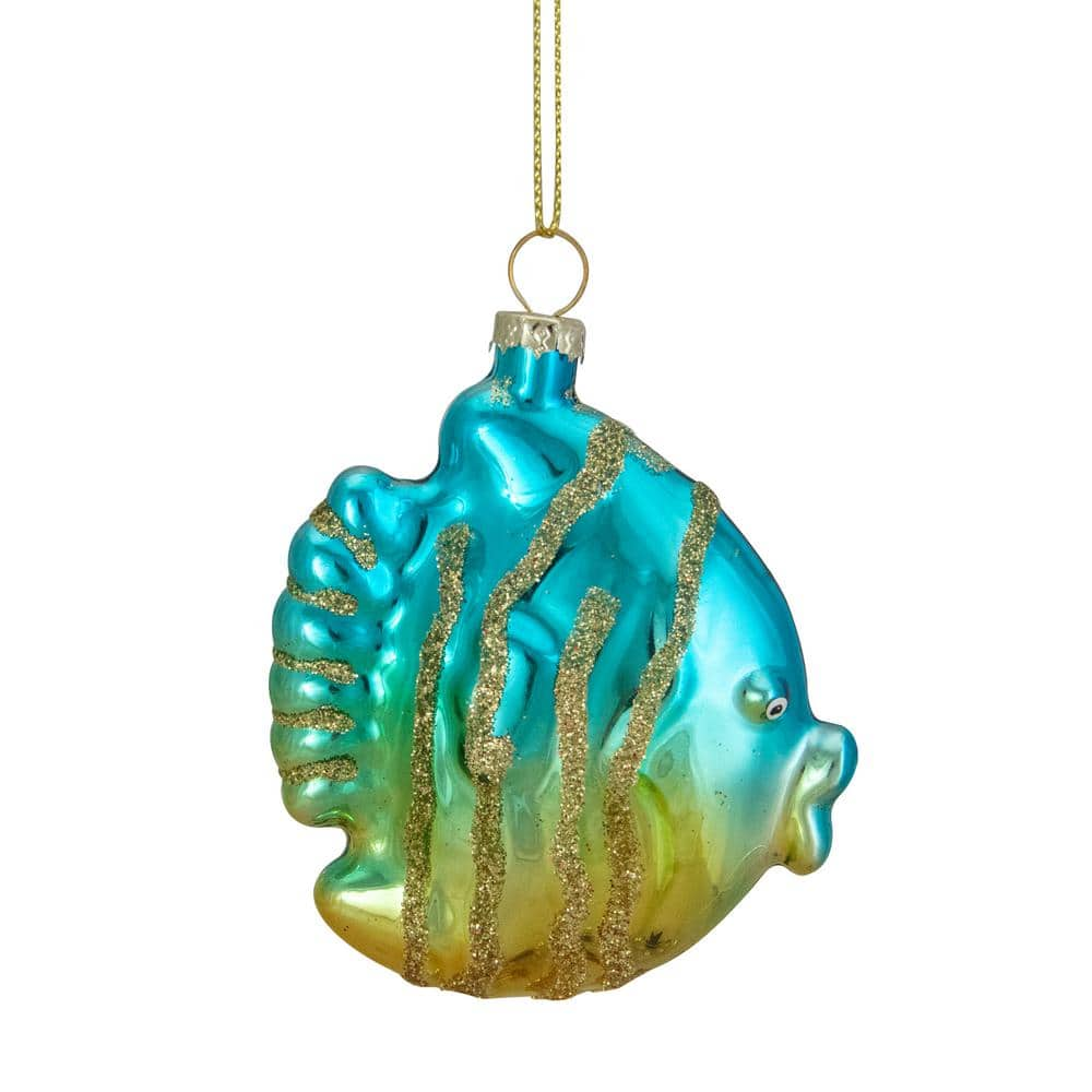 Northlight 3 in. Turquoise and Gold Glass Fish Christmas Ornament