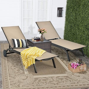 Aluminum Reclining Outdoor Lounge Chair in Brown (2-Pack)