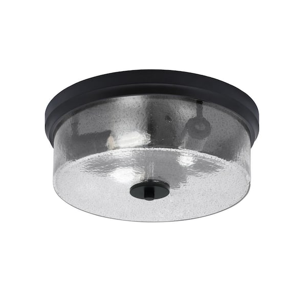 Unbranded Ashland 14 in. 3-Light Matte Black Flush Mount with Smoke Bubble Glass Shade No Bulbs Included