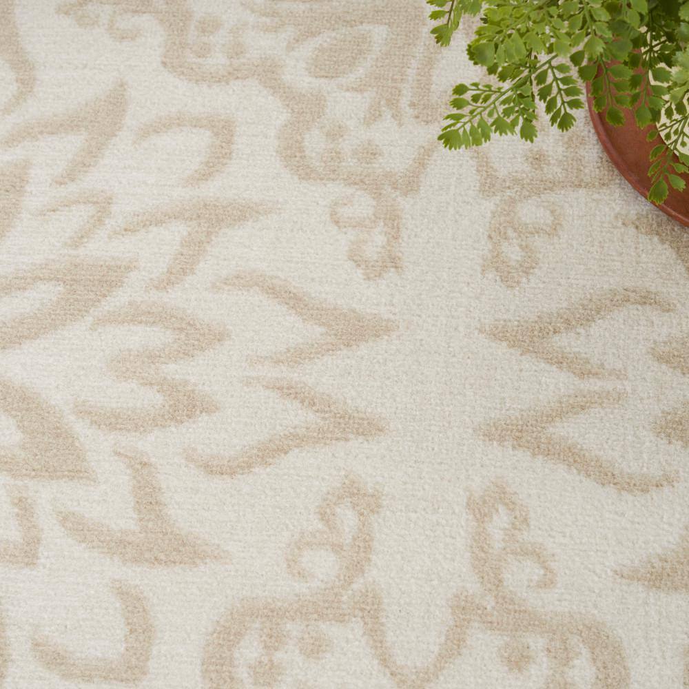 Ivory Beige Floral Synthetic Rectangular Area Rug 8'6" x 12'