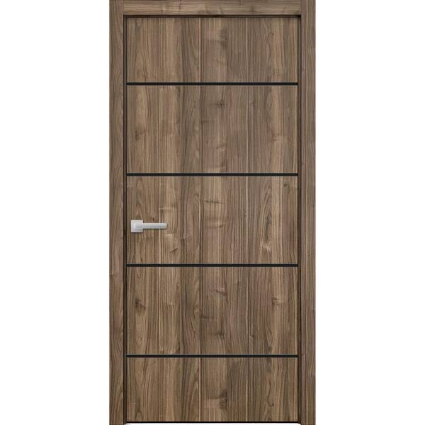 15 28 in. x 96 in. Right-Hand/Inswing Solid Walnut Wood Single Prehung Interior Door with Hardware