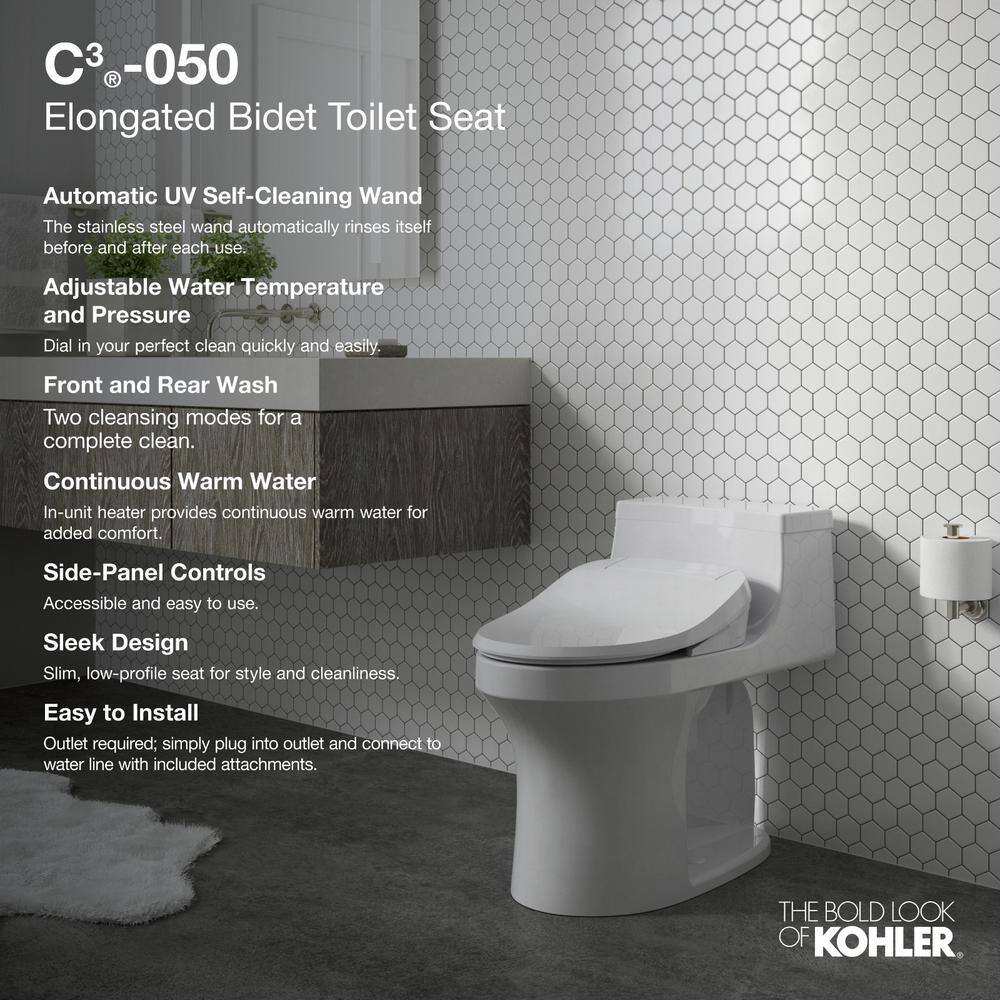 White Elongated Warm Water Bidet Toilet Seat with UV Sanitizing