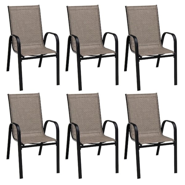 ANGELES HOME 6-Piece Black Metal Stackable Sling Outdoor Dining Chair