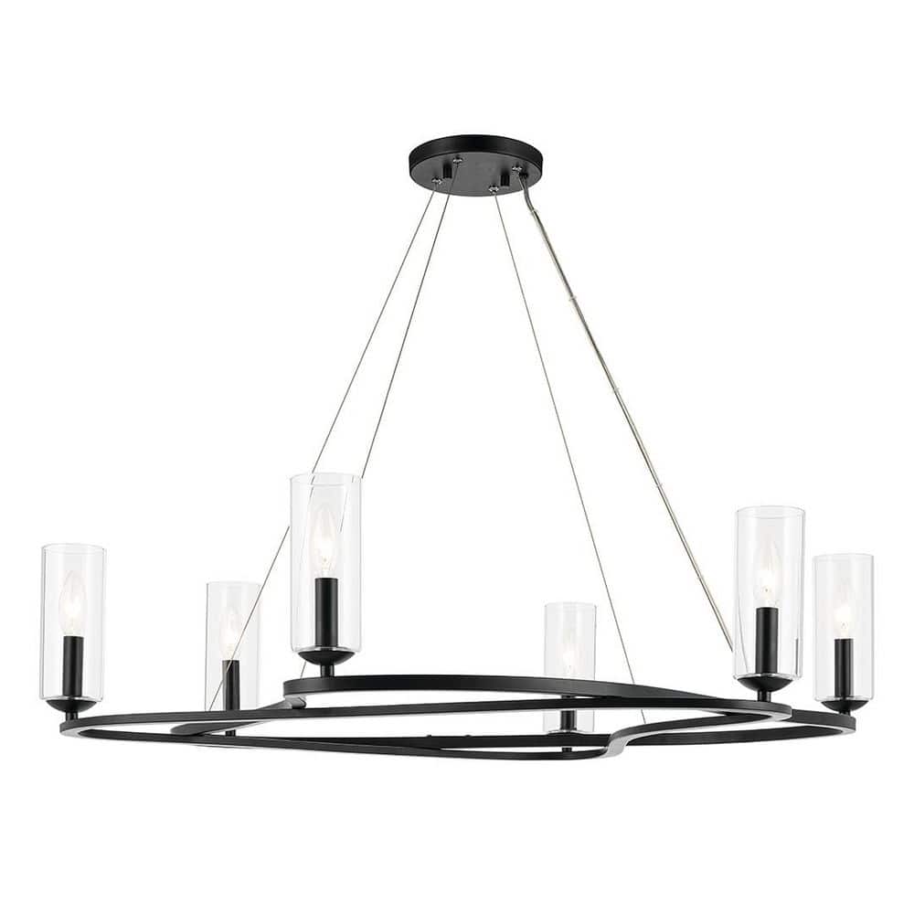 Harpin 37.75 in 6-Light Black Soft Modern Dining Room Chandelier with Clear Glass price history on PriceWatchPro