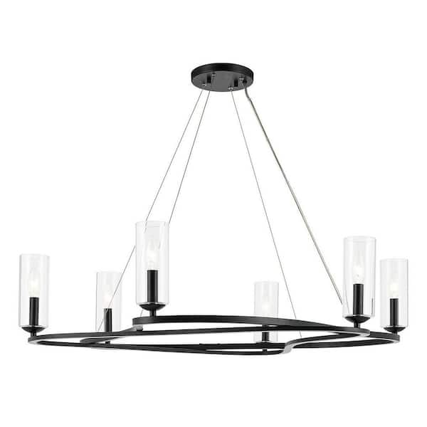 Harpin 37.75 in 6-Light Black Soft Modern Dining Room Chandelier with Clear Glass