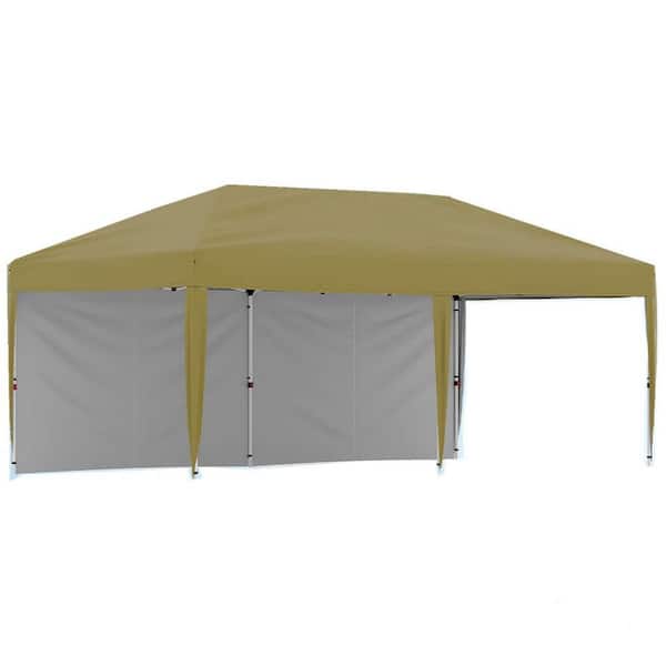 Garvee 20 ft. x 10 ft. Instant Pop Up Canopy Tent Sun Shelter in Khaki with 2 Removable Sidewalls & Adjustable Height