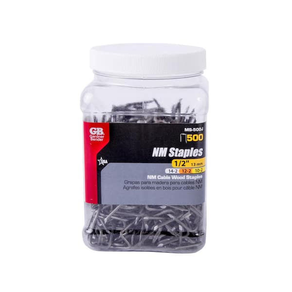 Gardner Bender 1/2 in. Steel Staples for 14/2, 12/2 and 10/2 Non-Metallic  Cable (500-Pack) MS-500J - The Home Depot