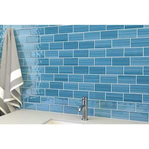 Hand Painted Sample 3 in. x 6 in. Astoria Blue 60 glass tile (0.125 sq. ft./1 Each)
