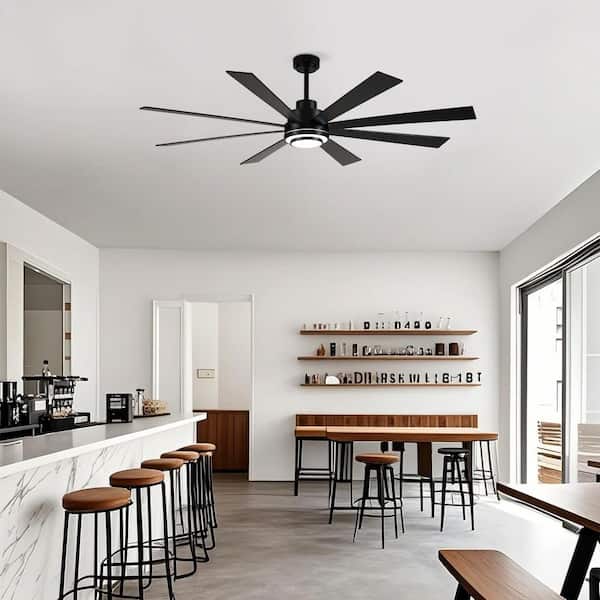 72 in. Black Ceiling Fan with 8 Plywood Reversible Blades, Dimmable LED Light Kit, 6-Speed DC Motor and Remote Control