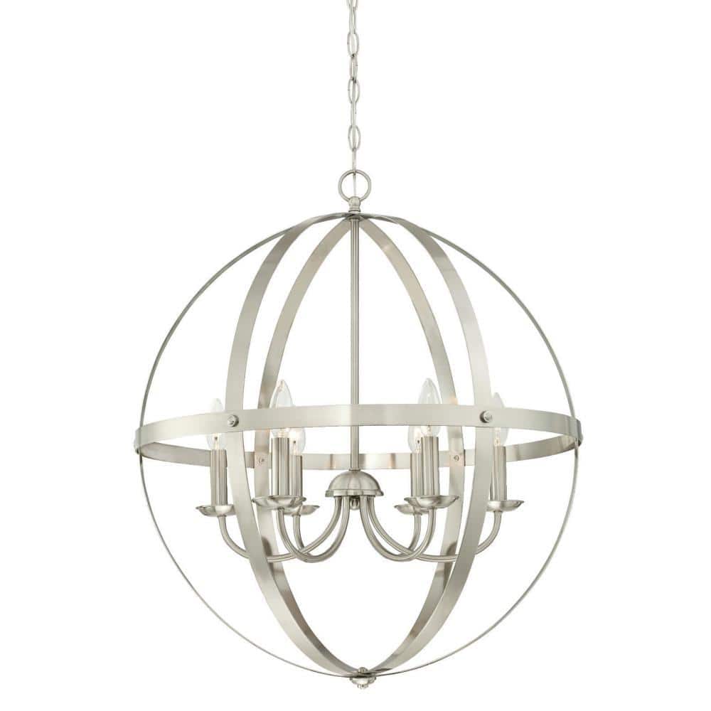 6 Westinghouse Lighting 6330700 Glenford Six-Light Indoor Chandelier Brushed Nickel Finish with Frosted Inner and Clear Glass Outer Shades