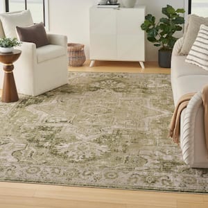 Astra Machine Washable Ivory Green 8 ft. x 10 ft. Center medallion Traditional Area Rug