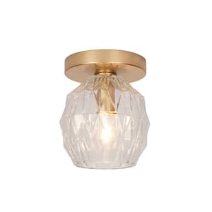5 in. 1-Light Soft Gold Transitional Flush Mount with Faceted Clear Glass Shade and No Bulbs Included