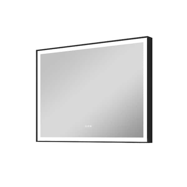 FORCLOVER 48 in. W. x 36 in. H Rectangular Framed Anti-Fog Dimmable Wall Mounted LED Bathroom Vanity Mirror in Black