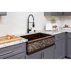 All-in-One Dual Mount Copper 33 in. Single Bowl Scroll Kitchen Sink with Faucet in Oil Rubbed Bronze and Nickel