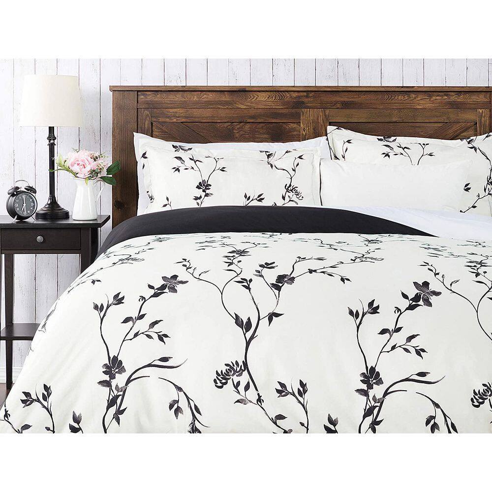 Black Floral Microfiber Reversible Duvet Cover Set, Queen Size price history on PriceWatchPro