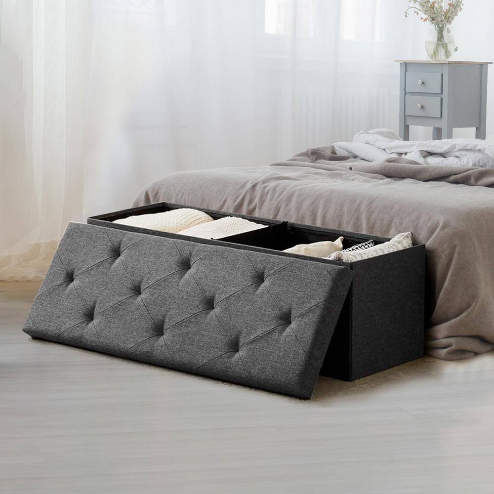Simplicity 43 in. Grey Linen Fabric Rectangular Folding Storage Ottoman Bench for Living Room, Entryway price history on PriceWatchPro