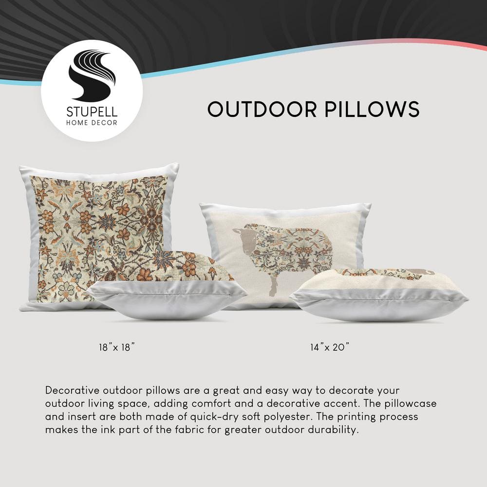 Beige and White Geometric Square Outdoor Throw Pillow Set