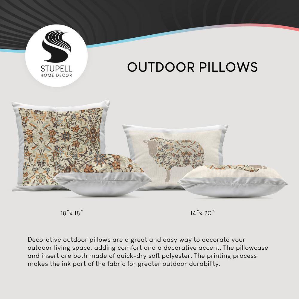 Teal and Beige Abstract Square Outdoor Throw Pillow Set