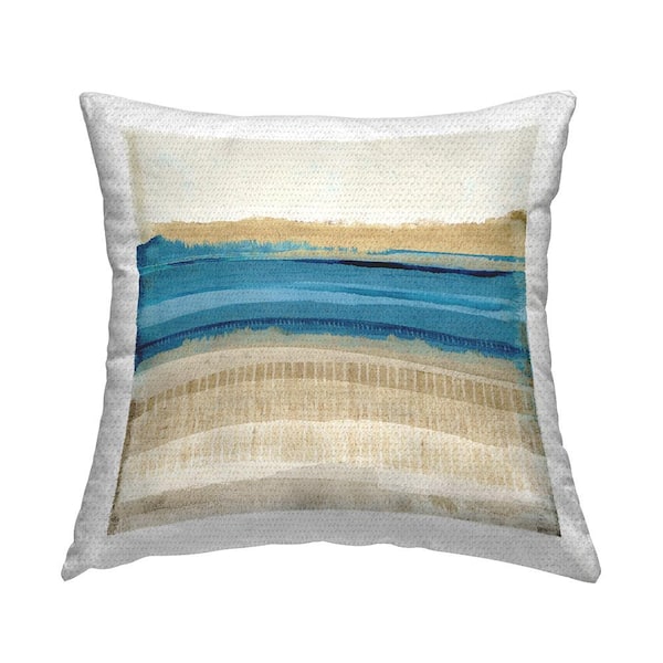 Modern Blue and Beige Abstract Blue Square Outdoor Throw Pillow